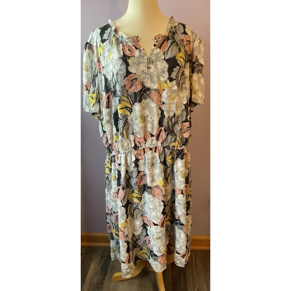 Loft Multicolored Floral Knee Length Dress Plus Size 26 Romantic